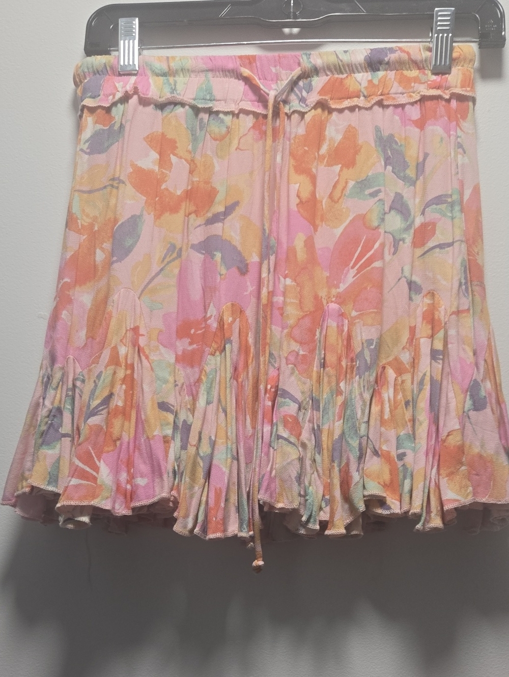 Vici Pastel Floral Tiered Mini Skirt in Pink and Orange